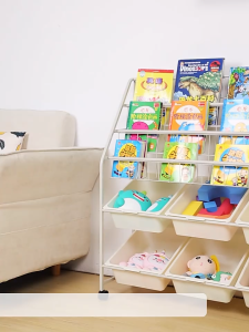 XUXU Multi-layer Storage Rack With Wheels Iron Frame Movable Send Plastic Storage Boxs Toy Storage Bookshelf Eco-friendly Materials Household Shelf