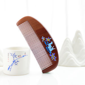 Langfu Antique Plum Wood Comb Painted Lacquer Art Men Women Style Hair Brush Small Deer Design Long Teeth Comb for Grooming