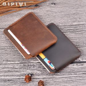 Simplified Retro Casual Crazy Horse Leather Wallet Real Leather Money Clip Card Holder Simple Design Bifold Mens Wallet