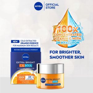 NIVEA Face Care Extra Bright C&HYA Vitamin Night Sleeping Gel 50ml / Vitamin C / 3x Hyaluron / Hydration (Krim Malam)