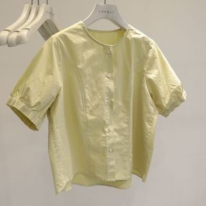 Korean Style Japanese Style Pure Cotton Minimalist Short-Sleeved Shirt Womens Summer New Arrival Western Style Fashion Fashionable Stylish Niche Top