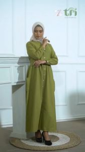 Baju Gamis Busana Muslim Wanita Kekinian Terbaru Dress Blouse Basic Katun Linen Rami Exclusive Full Kancing By Ztri
