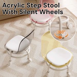 Transparent Acrylic Swivel Home Small Stool Swivel Chair Foot Pulley Moving Stool