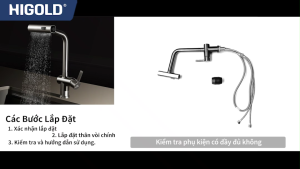 HIGOLD Vòi Rửa Bát Xoay 360 Độ 824013 | 3 Chế Độ Nước - Kéo Rút Dây Linh Hoạt - Tăng Áp Chống Bắn
