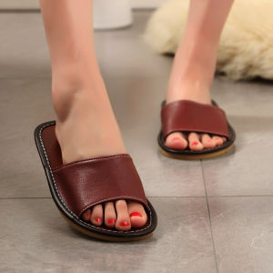 Easy to Clean Beauty Salon Slippers Womens Summer Wooden Floor Guest Large Size Try-On Room Indoor Home Use Leather Slippers