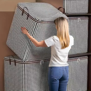 Houndstooth Storage Bag Durable Fabric With Handle Easy To Carry And Store Seasonal Items Or Bedding Large Capacity Dust-proof Reinforced Handle