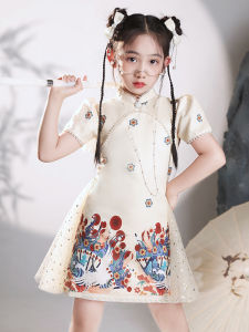New 2025 Childrens Cheongsam Dress Improved Version Floral Print New Chinese Style National Trend Autumn Seasonal Clothing