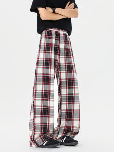 V37 | American Retro Red Plaid High Street Loose Trousers