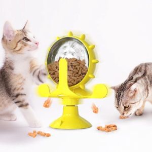 Multifuntional auto food dispensing pet cat dog feeder windmill food rotation automatic dispenser bekas makanan kucing