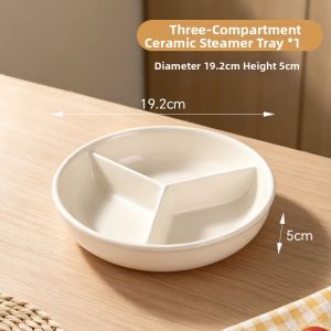 TAFUMAN | Diet Meal Preparation Microwaveable 3-Section Ceramic Steaming Plate 19cm