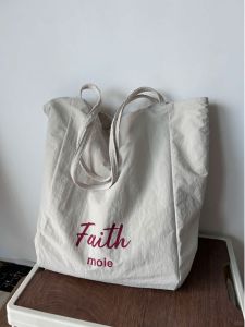 Summer New Canvas Bag Letters Embroidery Artistic Large Capacity Totes Commuters All-Matching Womens One Shoulder Handbag