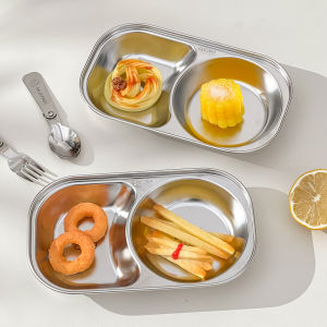 จานสลัดสแตนเลส 304 ยี่ห้อ WORTHBUY แบบแบ่งช่องเล็กๆ ซ้อนกันได้ น่ารัก เหมาะสำหรับเด็ก ใช้เป็นจานอาหาร จานขนมหวาน จานของว่าง ภาชนะใส่อาหารบนโต๊ะอาหาร