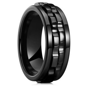 [A D]Fashion Punk Style Gear Rotating Anxiety Fidget Ring Titanium Steel Chain Spinner Rings For Men Rock Biker Wedding Party Jewelry