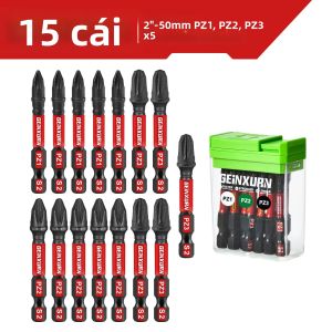 Bộ Tua Vít Impact Geinxurn 15 Món 2 Inch Đầu Vặn Đa Năng Bằng Thép S2 Kèm Hộp Đựng Nhiều Màu Sắc Màu Xanh Lá PZ1 PZ2 PZ3
