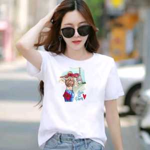 kaos wanita lengan pendek motif paris girl kekinian 100rb dapat 6 pcs bahan babyterry
