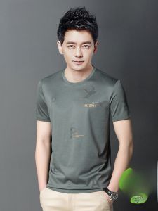 ROMON | Lomond Mens Short Sleeve T-Shirt Summer Thin Casual Loose Silk Print Round Neck Ice Feeling Body Shirt Fashion Urban Style