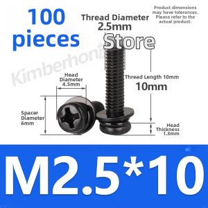Nickel Plated Carbon Steel Round Head Screws with Flat Washer and Spring Washer Black