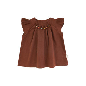 Áo Sơ Mi Cotton Pha Trộn Mùa Hè Cho Bé Gái Tay Lửng Cổ Bẻ Xếp Ly Màu Sắc Tươi Mới Thời Trang Trẻ Em