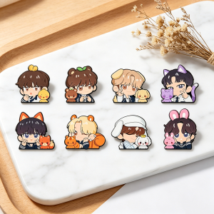 8Pcs Aniteez Kawaii Chibi Boys Animal Mascot Enamel Pins Cartoon Character Metal Lapel Brooches Cute Mini Pet Badges for Clothes