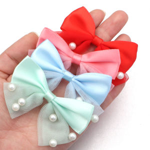 6pcs/lot 6*6.5cm Imitation Pearl Bows No clips Sweet Patches Appliques For Clothes Sewing Supplies DIY Headwear Accessories