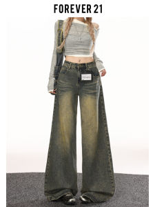 Forever 21 Retro Grey Wide Leg Jeans Womens Loose Fitting Pear Shape High Waist Denim Pants American Style Washed Effect Casual