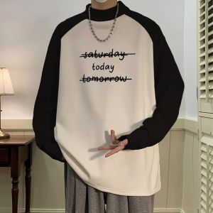 Thickened Fleece Half-High Collar Long Sleeve T-Shirt Mens Winter New Style Dervo Loose Fit Base Shirt Youth Fashion Top