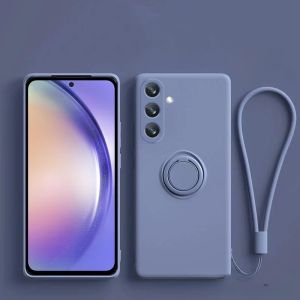 Magnetic Silicone Strap Ring Phone Case for Samsung Galaxy S25 S24 Ultra S23 S22 Plus A16 A06 A05 A05S A15 A55 A26 A36 A56 Cover