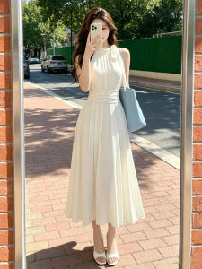 LIRENQING | French White Sleeveless Neckline Dress Long Elegant