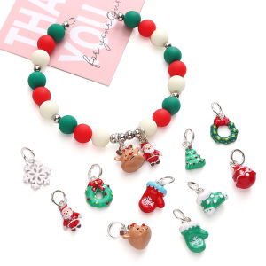 1ชิ้นจี้โลหะผสมสีสันสดใสซานตาคลอสเกล็ดหิมะถุงเท้าต้นไม้คริสต์มาสถุงมือลูกปัดเสน่ห์สำหรับกำไล DIY พวงกุญแจคริสต์มาสของขวัญเครื่องประดับงานฝีมือเครื่องประดับ