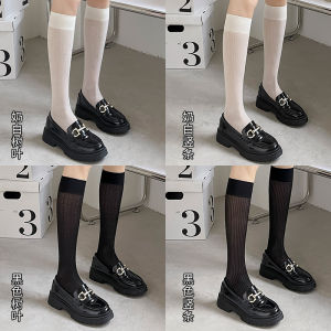 ฤดูร้อน บาง ผู้หญิง ถุงเท้ายาวถึงเข่า สีดำ สีขาว สไตล์ Pure Desire ทันสมัย ถุงน่องสั้นไนลอนสําหรับผู้หญิง