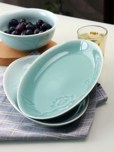 จานปลาทรงไขว้ใหญ่ 12 นิ้ว จานอาหารครึ่งน้ำ เซรามิกเฉิงไฉน จานอบสไตล์จีน จานปลาสำหรับใช้ในบ้าน