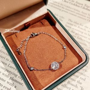 Luxury 2 Carat round Cut Moissanite Diamond Necklace Bracelet Set Womens Fashion Jewelry Silver Color Titanium Steel Alloy