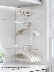 No-Drill Wall-Mounted Clothes Hanger Storage Rack Balcony Laundry Clip Organizer Shelf Multi-Functional Washing Machine Storage