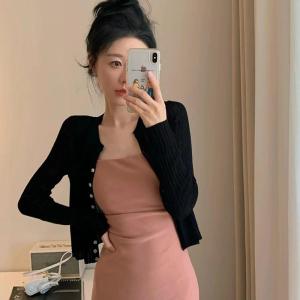 Áo Len Cardigan Dệt Kim Ice Silk Màu Đen Mỏng Mùa Hè Áo Khoác Ngoài Cho Nữ Áo Khoác Ngoài Dài Tay Cổ Chữ V Chống Tia UV