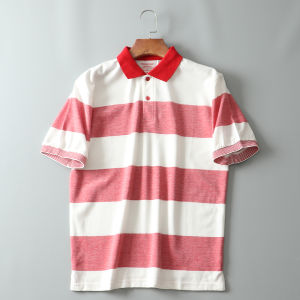 เสื้อโปโลลายทางคลาสสิกผ้าฝ้ายผสมระบายอากาศได้สบายแขนสั้นแฟชั่นลําลองสําหรับเยาวชนในฤดูร้อน