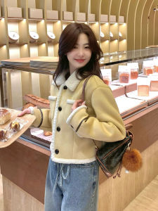 Premium Short Lamb Fur Jacket Women Thickened Korean Style Autumn Winter New Arrival Commute Style Loose Fit Long Sleeve Button Closure