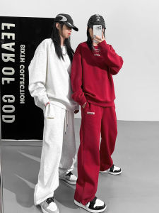 Winter Womens Tracksuit Sweatshirt and Pants Cotton Fleece Wide Loose Casual Style Slimming Street Running Two-Piece Set