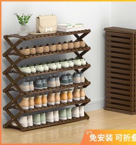 Economic Foldable Multi-Layer Solid Wood Shoe Rack No Installation Required Indoor Storage Cabinet for Dormitory Entrance