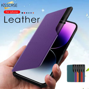 KISSCASE Leather Flip Stand Magnetic Cover For iPhone15 14ProMax Case Shockproof Phone Case For Apple15 Pro Max 14 Plus 13 12
