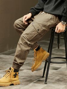 ROMON | Romon Mens Workwear Pants Thick Cotton Casual Loose Fit Winter Fashion Trousers Youthful Style Cargo Long Trousers