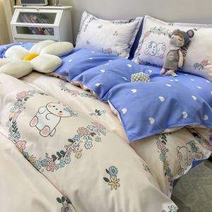 Summer Small Floral Single Bed Sheet Set Four-Piece Dormitory Student Bedding Covers Korean Style Plain Weave Polyester