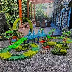 Children Electric Magic Climbing Dinosaur Track Toy Engineering Car Kids Track Car Train Toys for Children Birthday Gift
