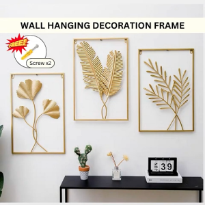 Ready Stock 40x60cm Aesthetic Artificial Plant Wall Art Hanging Decoration Frame Gold Metal Frame Set Bingkai Hiasan Dinding Logam Minimalist Leaf Flower Bunga Gaya Nordic Home Deco Living Room Bedroom TV Sofa Area Hotel Lobby Hiasan Rumah Cantik Mewah