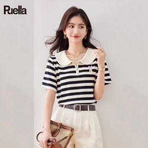 puella | Summer New French Style Color-blocked Polo Collar Slim Fit Short-sleeved Shirt