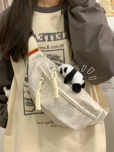 Cute Canvas Crossbody Chest Bag Lightweight Casual Womens Bag Sporty Trendy Backpack Soft Foldable Polyester Lining Zipper Closure