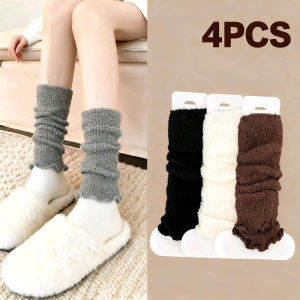 4Pair Fashio Casual Furry Sock Warmers Winter Warm Thick Slouchy Socks Korean Style Solid Color Calf Socks