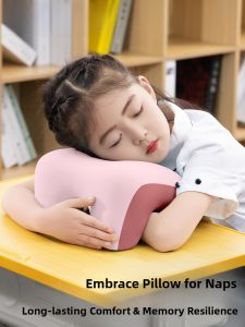 School Napping Pillow Childrens Desk Sleep Aid Pillow Student Neck Support Memory Foam Filled Pink Pure Texture Pillow