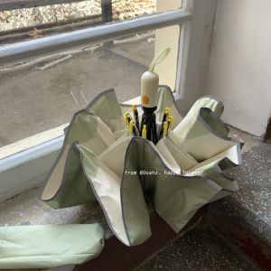 Automatic Thickened Couples Umbrella Berlin Quarterly Creamy Ruffle Sunshade Dual-use Umbrella Stainless Steel Handle