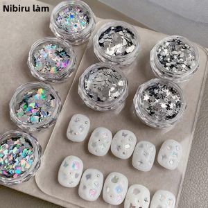 Phụ Kiện Trang Trí Móng Tay Tự Làm Hàn Quốc Hình Bướm Sao Trái Tim Thỏ Kim Tuyến Laser Sequin Đen Bạc
