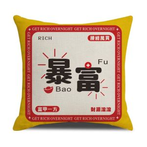 VIKAMA New Year Pillow Cover Soft & Skin‑Friendly Lucky Cat Fortune Plum Blossom Print Cushion Case for Sofa Bedroom Home Decor